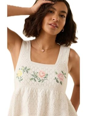 Altar’d State White Floral Knit Square-Neck Women’s Top